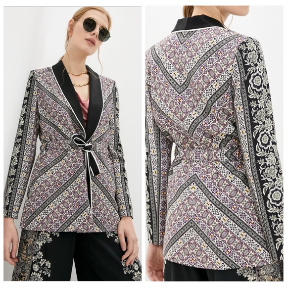 Alice + Olivia Jackets & Blazers - Alice + Olivia Blazer Lincoln Piped Printed Tie Front Career Designer